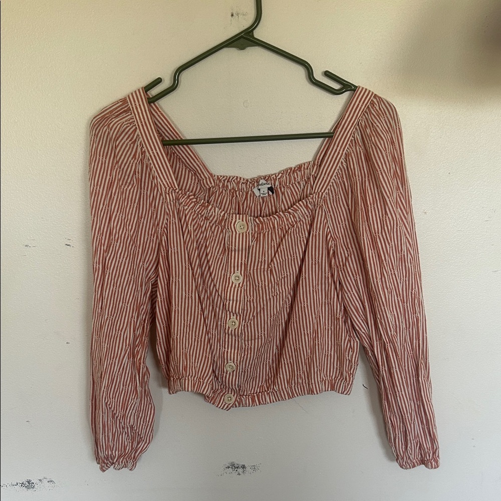 Madewell Red and White Striped Square-Neck Button Front Top
